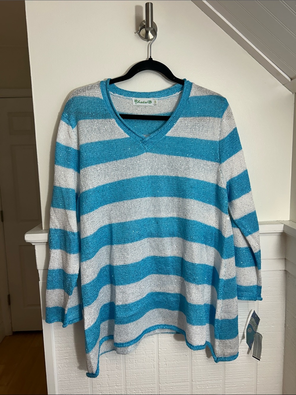Lulu-B Sequin Blue & White Striped Sweater size XL, NWT